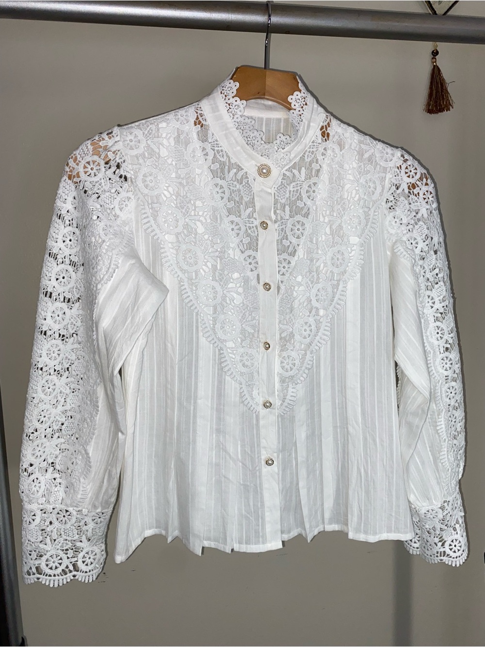Victorian inspired white guipure lace blouse, Cottagecore, coquette, heirloom